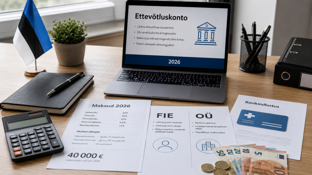 Ettevõtluskonto Eestis 2026. aastal: kellele see sobib ja millal tasub valida FIE või OÜ
