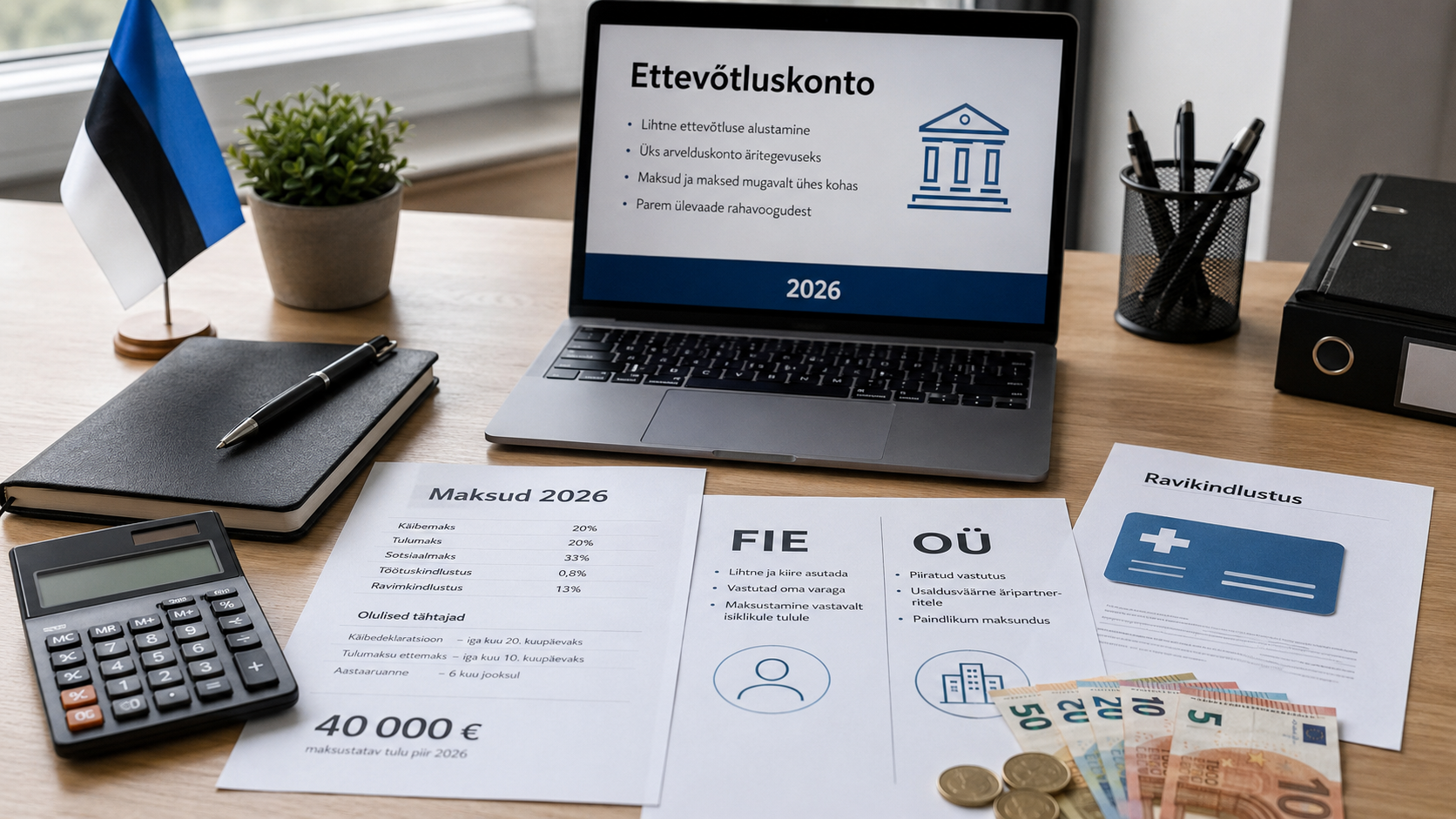 Ettevõtluskonto Eestis 2026. aastal: kellele see sobib ja millal tasub valida FIE või OÜ